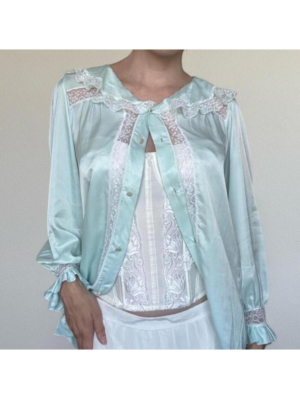 Vintage 70s Dior light blue bed jacket
